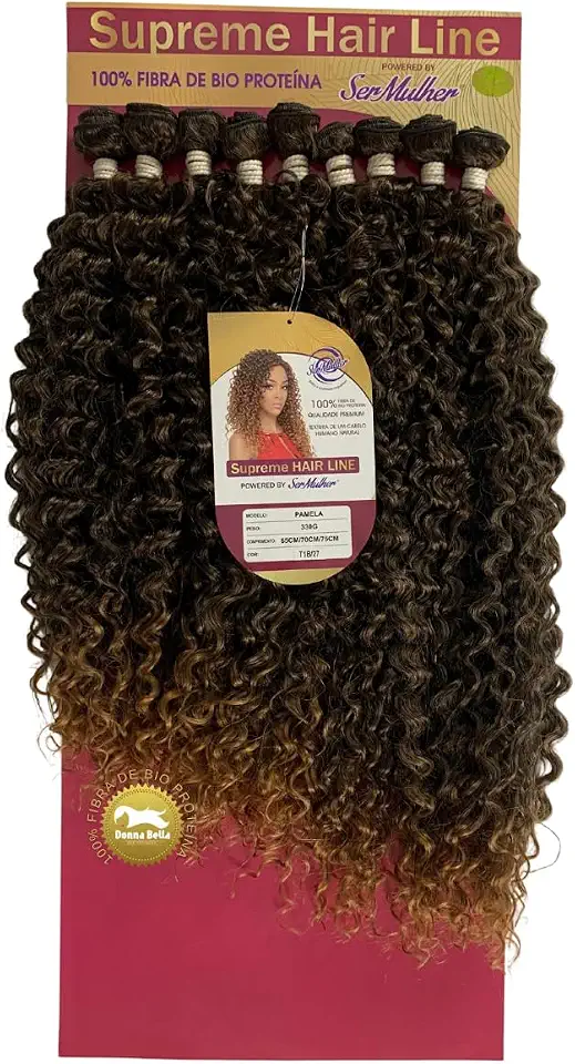 Cabelo Cacheado Fibra de Proteína 330g Ser Mulher Supreme Hair Modelo Pamela 75cm Textura Natural Fibra Bio Vegetal Macia Sem Brilho Resistente ao Calor Sem Embaraços (T1B/27 Preto/Loiro Mel)