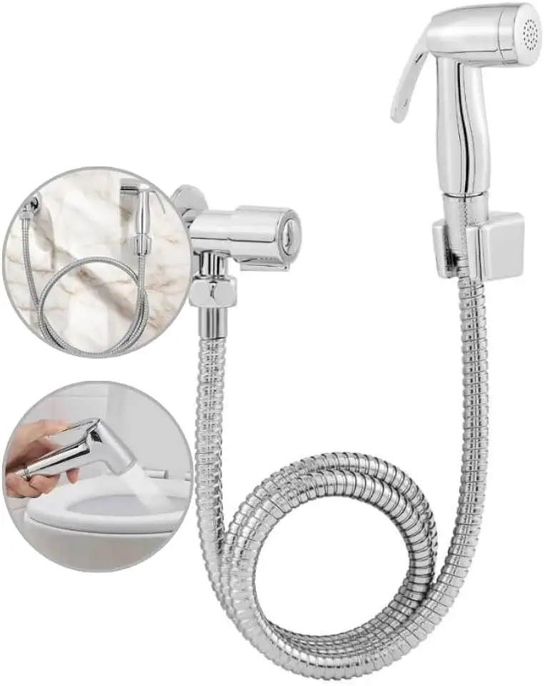 Celestial Ducha Higiênica ABS Cromado com Gatilho, Registro Cerâmico 1/4 Volta, Mangueira Metálica 1,20m, Suporte e Canopla Inclusos, Alta Durabilidade e Praticidade