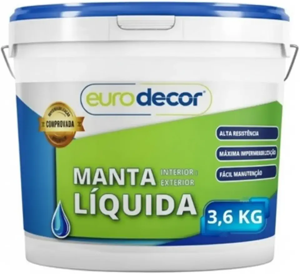 Euro Decor Manta Líquida 3,6Kg Impermeabilizante para Interior e Exterior, Alta Resistência, Máxima Impermeabilização, Fácil Manutenção (Branco)