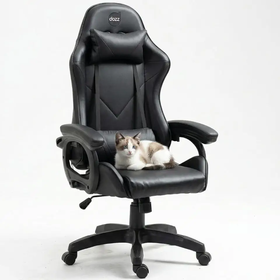 DAZZ Cadeira Gamer X-Rocker Preta, Almofadas Lombar e Cervical, Cadeira de Escritorio Ergonômica com Ajuste de Altura Encosto Reclinável e Mecanismo Borboleta para Jogos Home Office Estudos e Trabalho
