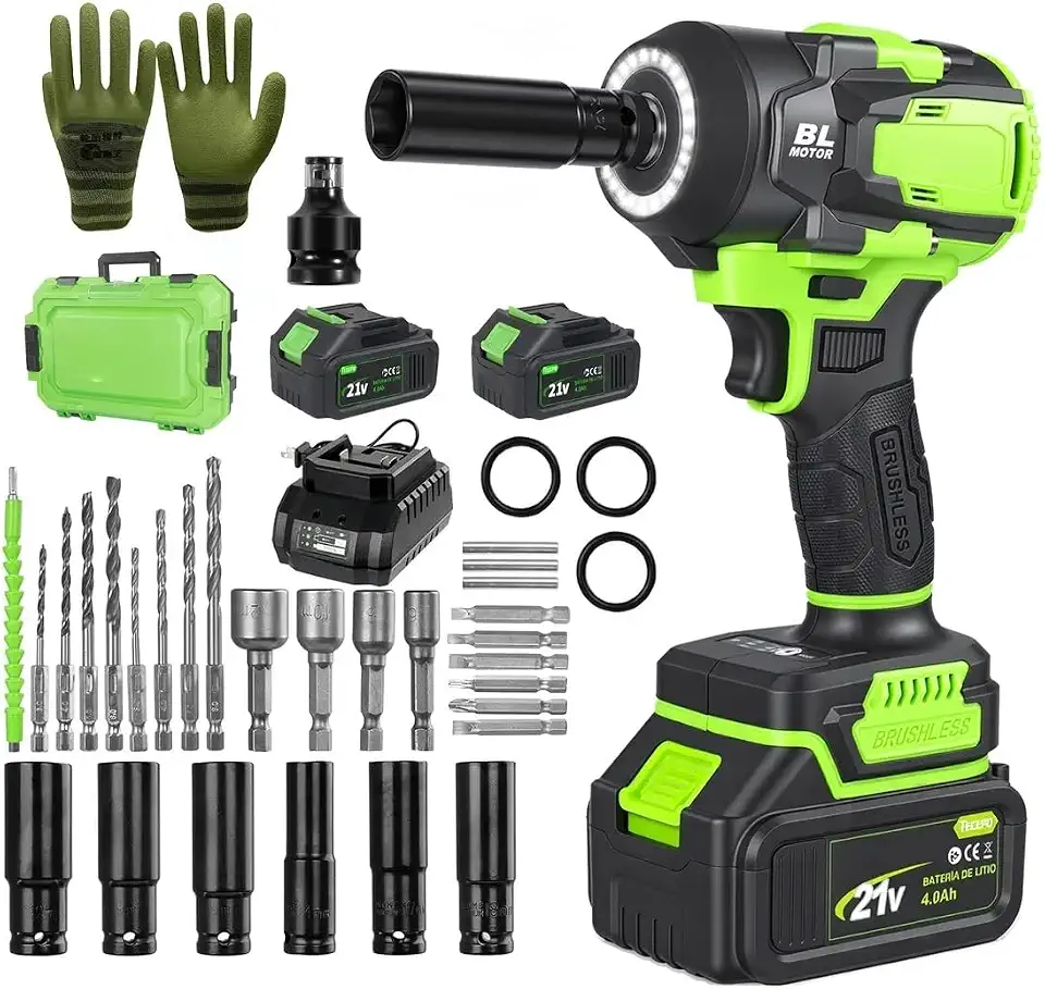 Chave De Impacto 600n.m Sem Escova Com 2 Baterias 4ah Verde-limão 127/220v 60hz