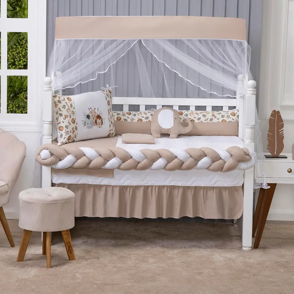 LuckBaby Kit Berço Paris 10 Peças Safari Caqui - Berço Padrão Americano - Tecido Macio