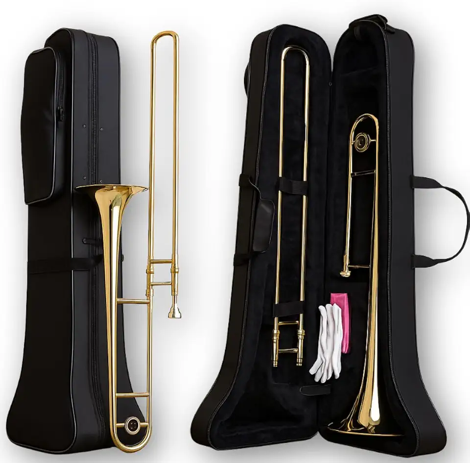 Trombone De Vara Laqueado Com case profissional iniciante Trombone De Vara Tenor Bb Laqueado com Case Estojo Incluso Instrumento Musical Profissional e Para Iniciantes com Som Claro Alta Durabilidade