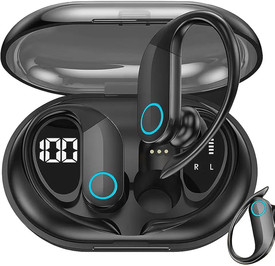 Fone de Ouvido Bluetooth TWS Esportivo Sem Fio com Gancho – Compatível com iPhone, Samsung, Xiaomi, Motorola, Lenovo e Celulares Android/iOS – Ideal para Academia e Caminhada