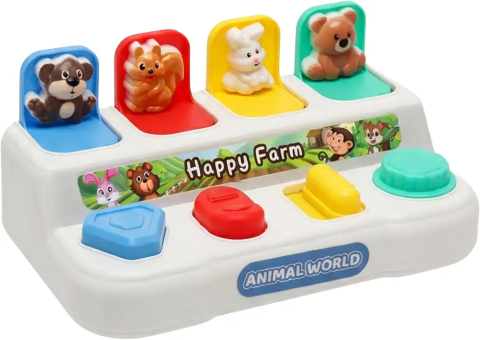 Brinquedo Educativo 1 Ano Bebe Montessori Pop-up Menino Menina Coordenação Motora Animal World Presente Dia das Crianças Causa e Efeito Quebra Cabeça Infantil Primeiros Passos