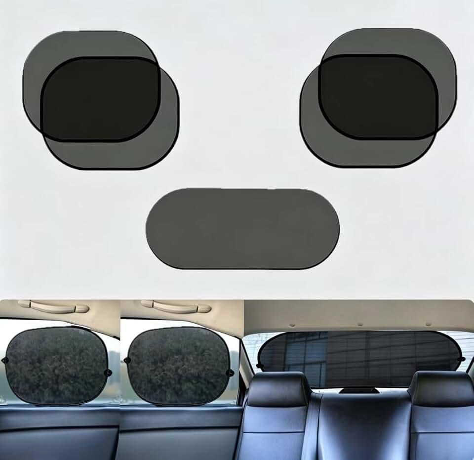 Conjunto de 5 peças de para-sol para carro, 4 para-sol para janela lateral do carro e 1 para-sol para janela traseira do carro, aplicável universalmente, cortinas de para-sol de instalação portátil