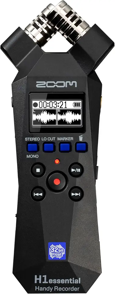 Zoom H1essential Gravador estéreo prático com flutuador de 32 bits, acessibilidade, microfones X/Y, gravação em cartão SD, microfone USB, portátil, para músicos, podcasters, cineastas e criadores de