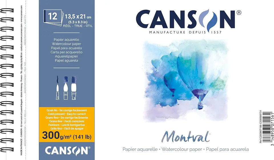 Bloco montval aquarela fina A5 300g com 12 folhas Canson