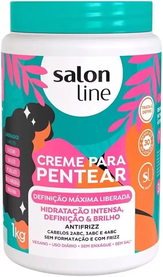 Salon Line, Creme de Pentear, Definição Máxima, Ação Hidratante, Brilho Intenso, Vegano - Cabelos Ondulados, Cacheados e Crespos, 1 Kg