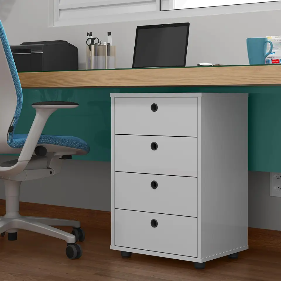 Gaveteiro de Mesa de Cabeceira Classic Gaveteiro Organizador Escritório Home Office Quarto Decoração Com 4 Gavetas (BRANCO)