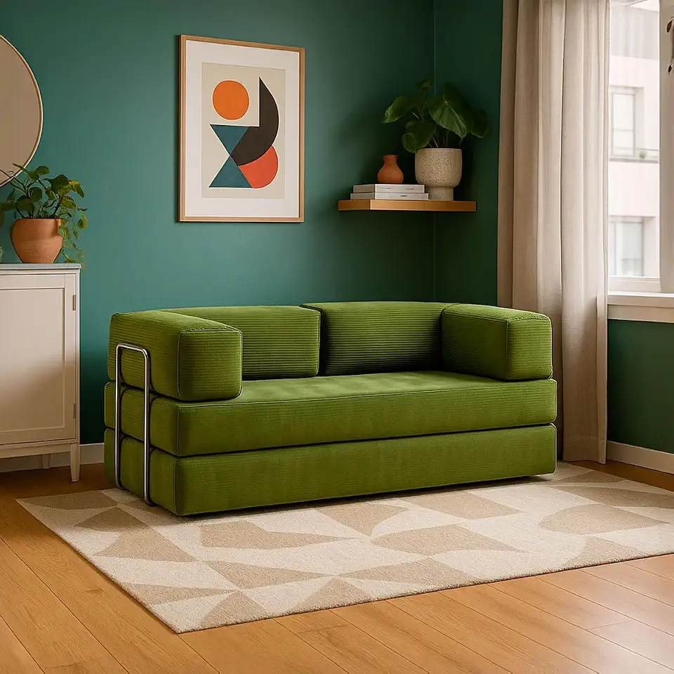 Sofá Cama Flowin Inflow Cotele Verde Oliva | Retrátil, Modular, Cotele