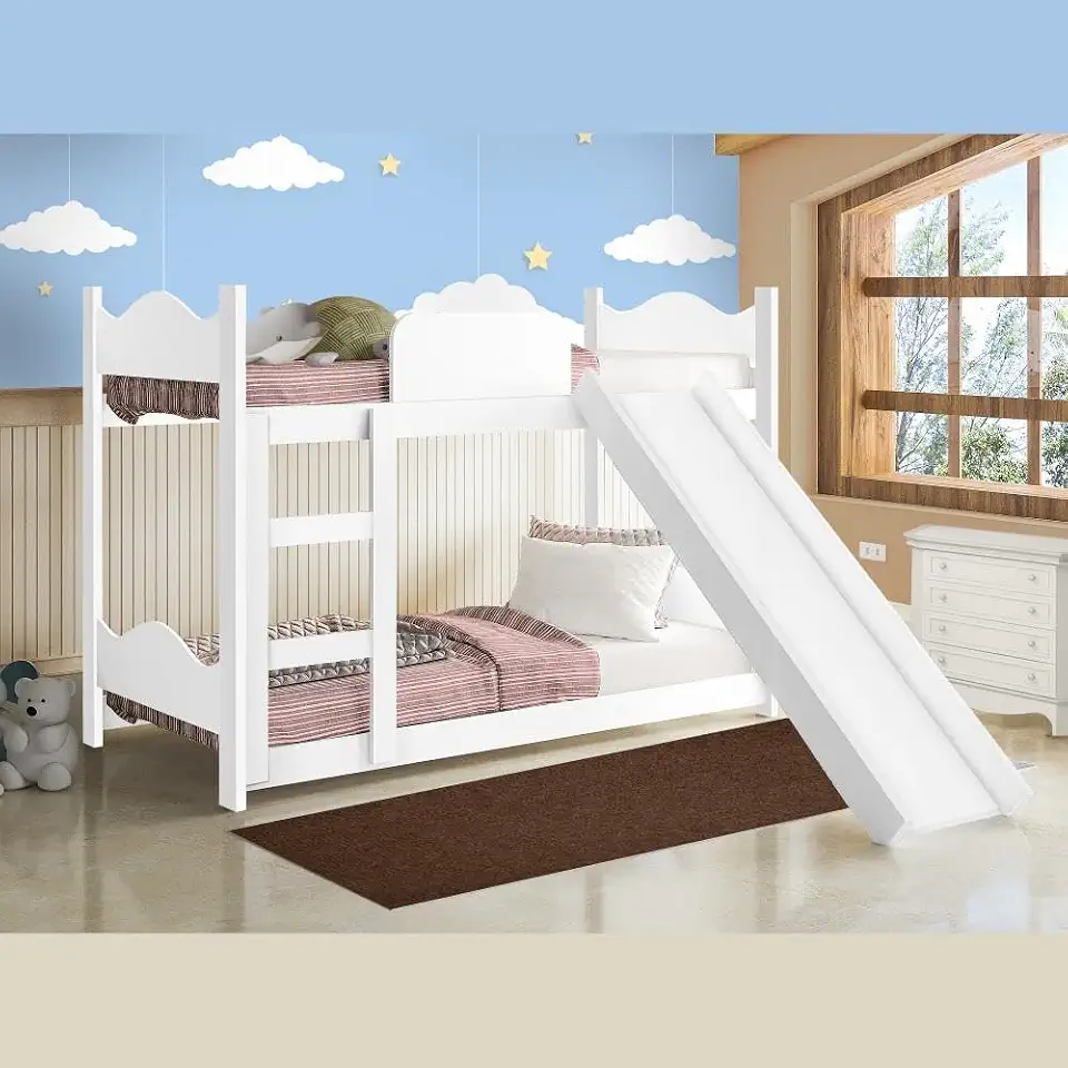 Beliche Cama Solteiro Infantil Escada Escorregador Branco