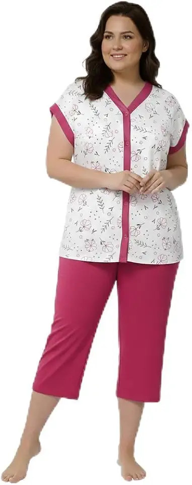 Pijama Pescador Plus Size Blusa Botões Maternidade Gestante