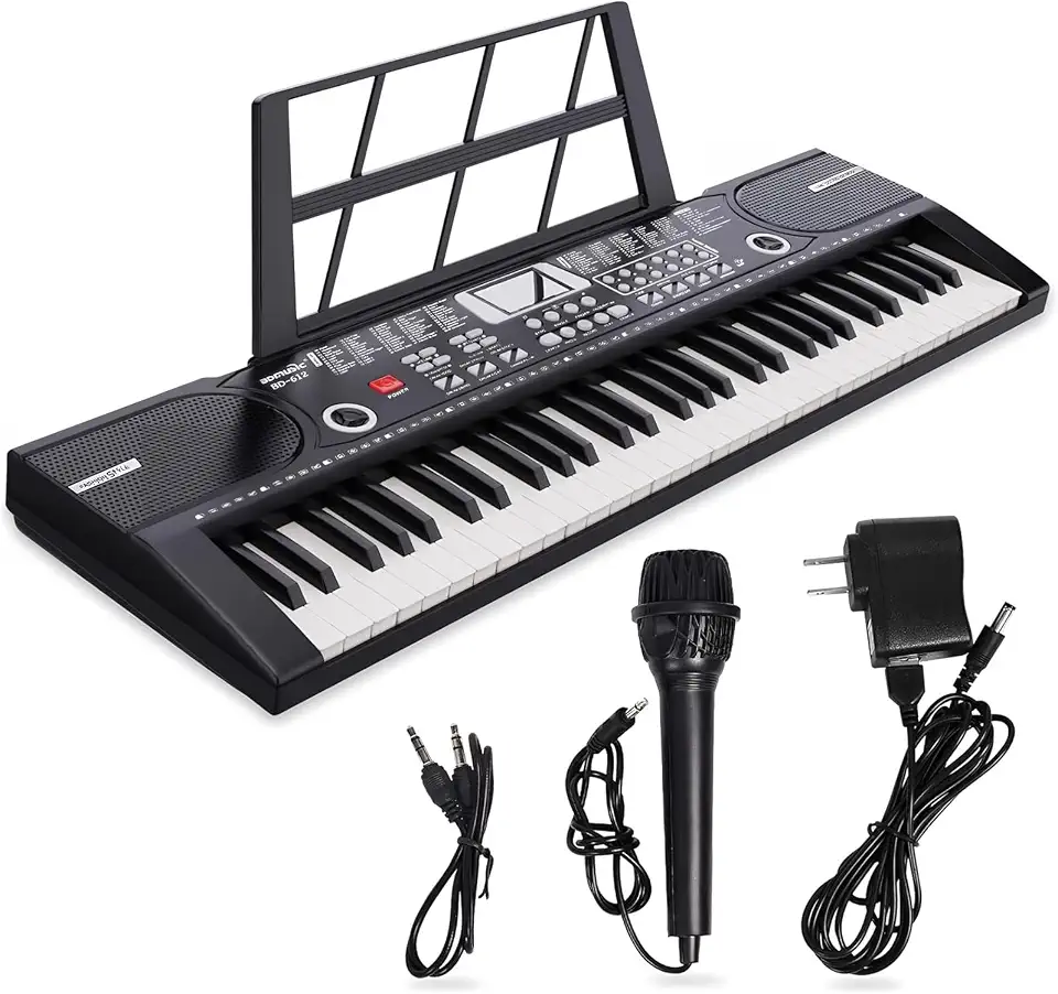 Teclado Musical 61 Teclas Piano Digital Eletrônico com Microfone Alto-falante Integrado Teclado Portátil Iniciante Teclado Musical Profissional