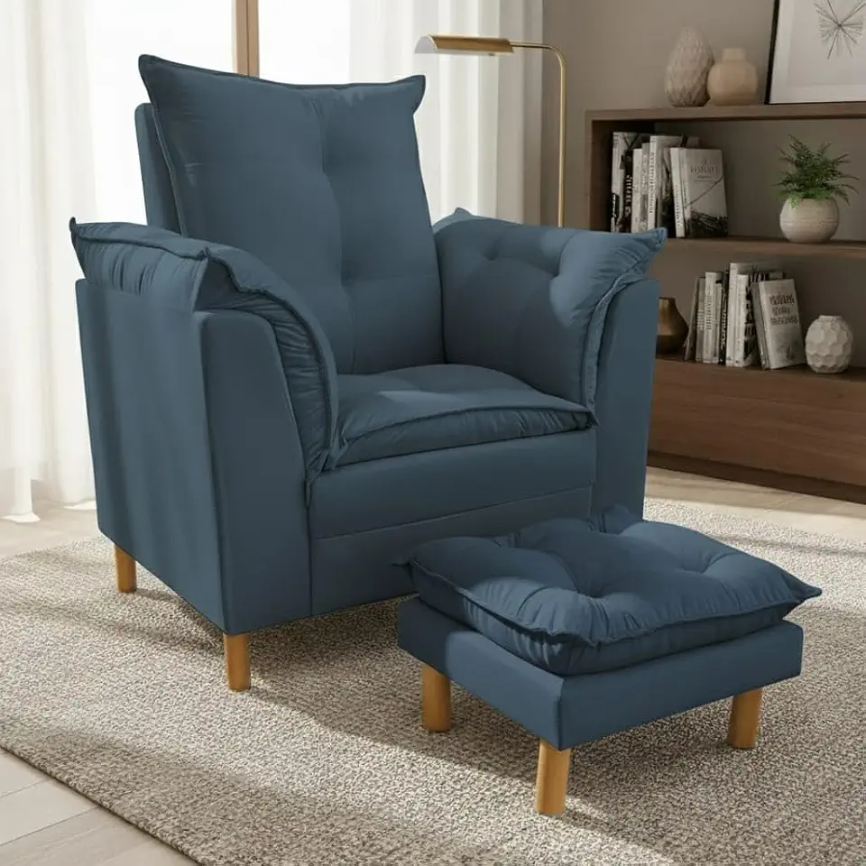 Poltrona Amamentação com Puff - Conforto, Leitura e Descanso (Azul Marinho)