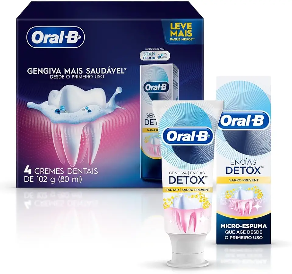 Oral-B Pasta de Dente Gengiva Detox Tartar Prevent 102g, 4 Unidades