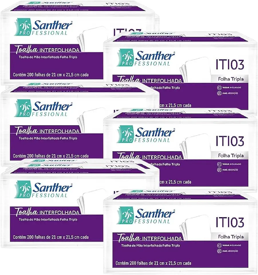 Papel Toalha Interfolhado Folha Tripla Santher Maxima Absorção 1200 Folhas