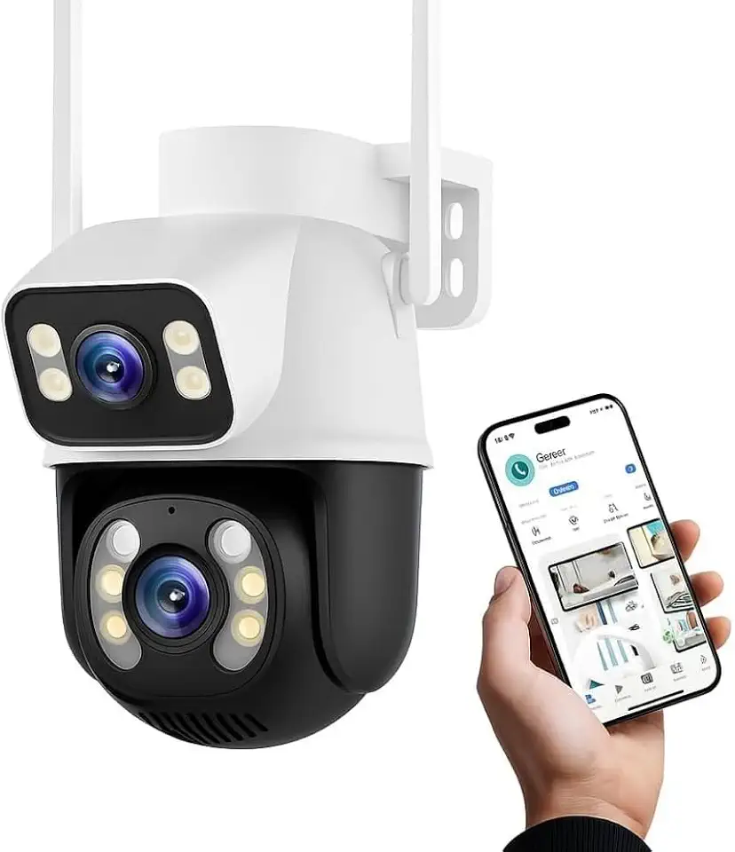 Câmera De Segurança Sem Fio Wi-fi Externa Interna HD 3MP Lente Dupla Giratória Smart IP66 Prova D'água Visão Noturna Infravermelho Chamada de Voz Bidirecional Premium