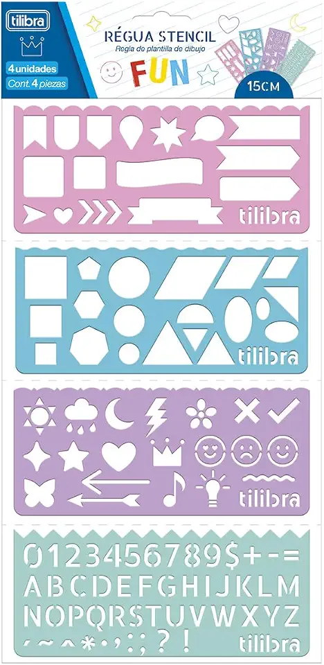 Tilibra - Régua Stencil Fun - Blister com 4 unidades
