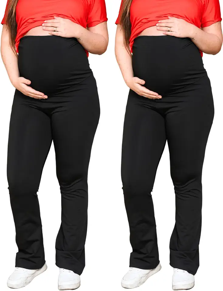 Kit 2 legging gestante flare calça grávida boca larga longa suporte barriga suplex boca de sino bailarina alto conforto