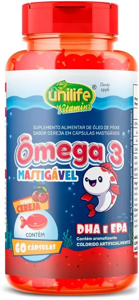 Ômega 3 Kids Mastigável Unilife Sabor Cereja 60 Cápsulas