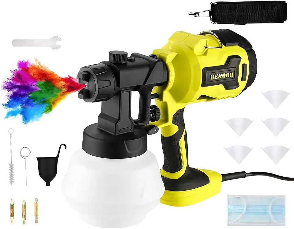DESOON Pulverizador de Tinta HVLP 1200W, Pulverizadora Elétrica Profissional 1000ml, 4 Bicos Cobre, 32000RPM, Fácil Limpeza para Projetos DIY