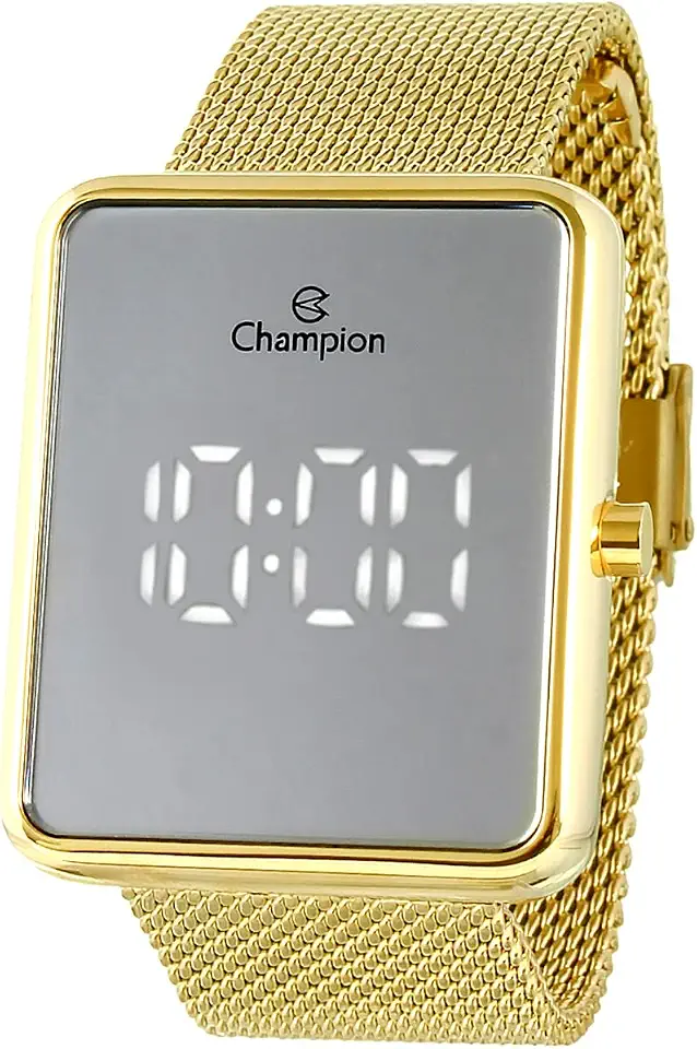 Relógio Feminino Champion Digital Espelhado Dourado Grande