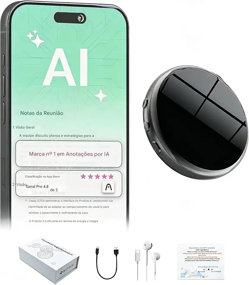 LucZeng Gravador de Voz com IA, Gravador de Voz, Controle de Aplicativos, Funções de Transcrição E Resumo, 64GB, 112 Idiomas - Perfeito para Gravar Aulas, Reuniões, Chamadas