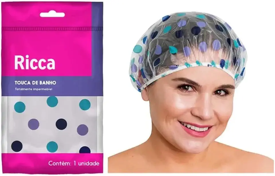 Touca de Banho Impermeável, Estampa de Bolinhas, Elástico Confortável, Ideal para Proteção do Cabelo