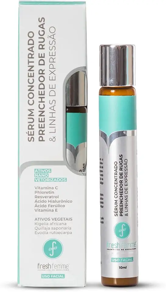 Fresh Femme Sérum Facial Reparador Concentrado, Preenchedor de Rugas, com Vitamina C, Ácido Hialurônico e Ativos Vegetais - 10 ml - Embalagem de aplicação prática e localizada