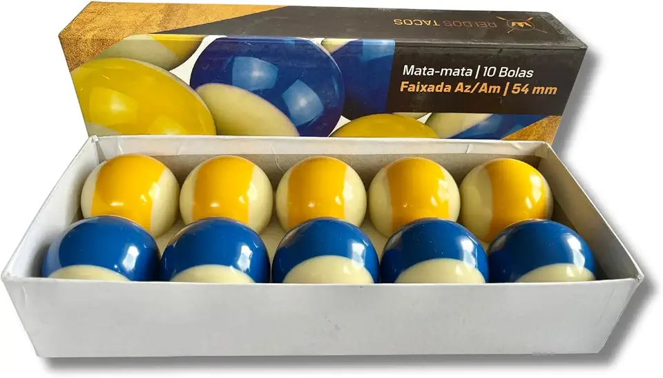 Jogo 10 Bolas Bilhar Sinuca Mata-mata 54 mm Faixa Am/Az RDT