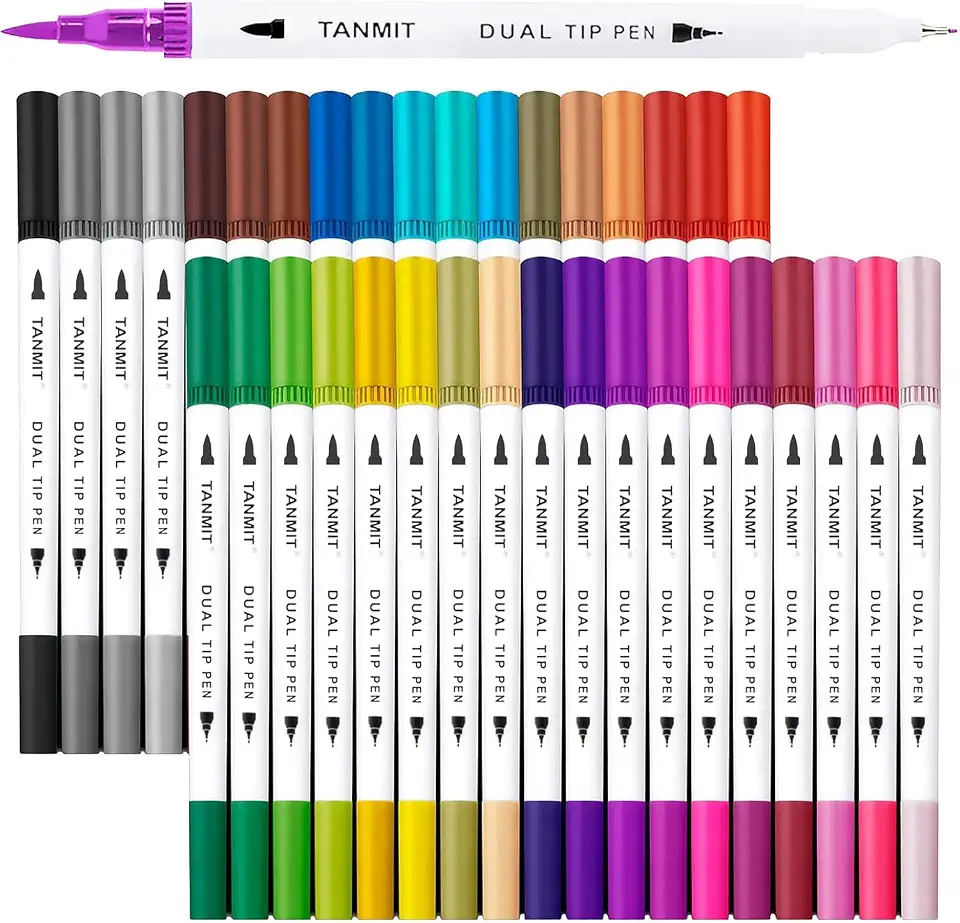 Kit 36 Canetas Brush Pen e Ponta Fina Dual – Canetinhas Coloridas para Desenho, Caligrafia, Arte e Lettering – Marcadores Colorir Canetinha para Colorir e Detalhes - AMAZING ® (Moderno, Pacote, 36)