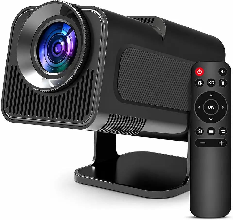 Mini Projetor Hy320 Portátil 5G Wi-Fi 6 Bluetooth 5.0 Android 11 4K 1080P Full HD 12000 Lumens LED Auto Correção Trapezoidal Horizontal Rotação 180° Ideal para Projeções Cinemáticas Premium