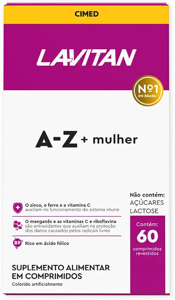 Suplemento Vitamínico - Mineral A-Z para Mulher, rosa, Lavitan, 60 cápsulas