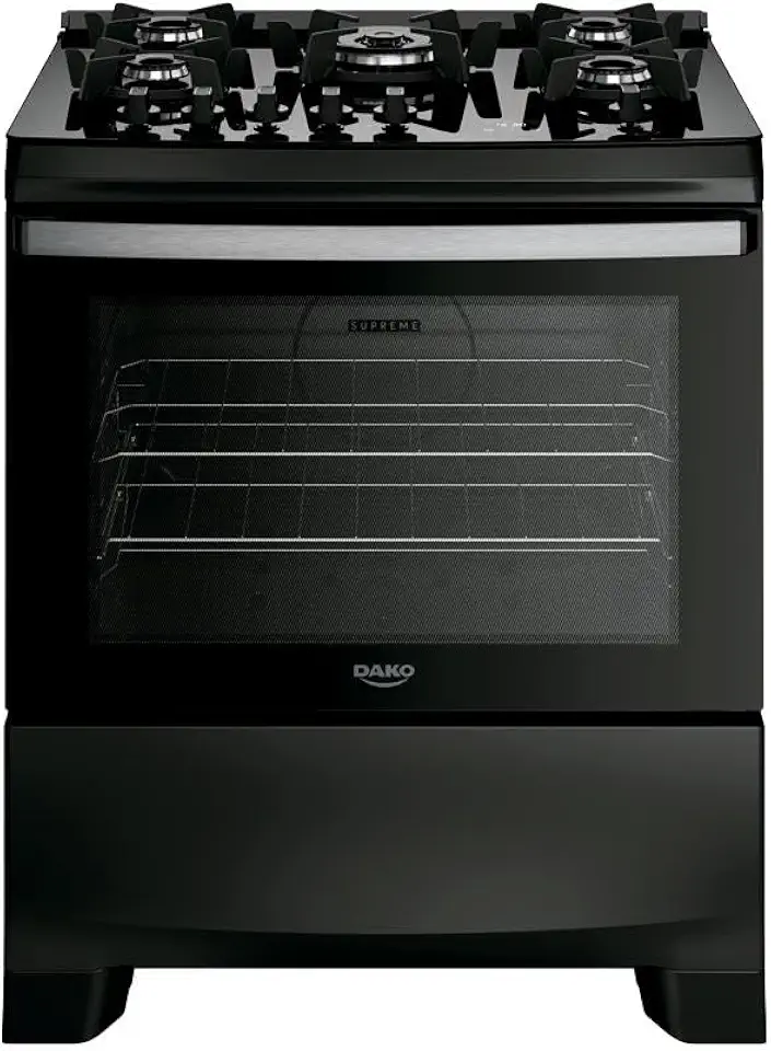 Fogão 5 Bocas Dako Supreme Black Glass com Timer Digital e Mesa de Vidro Preto Bivolt
