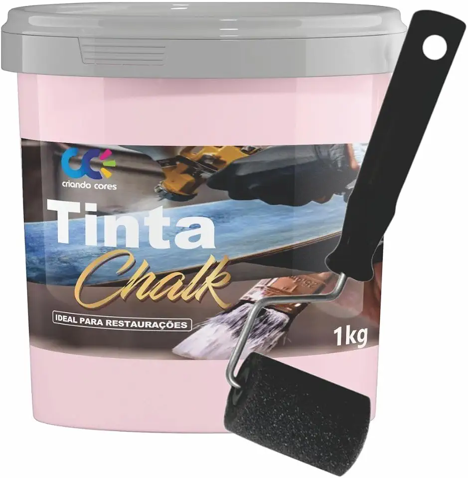 Tinta Chalk Universal 1,0Kg + Rolinho de 5cm Adere Qualquer Superfície Sem Primer (Rosa Cristal)