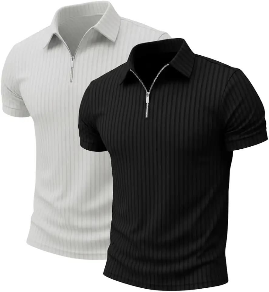 Kit 2 Camisa Polo Com Ziper Canelada Manga Curta Camiseta