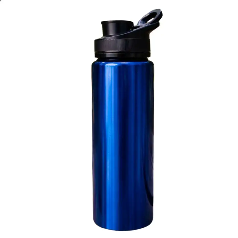 Garrafa De Água Squeeze 600 ml Alumínio Para Academia Esporte Trabalho Escritório Com Alça Cor Preta Azul Vermelha Branca e Prata (Azul)