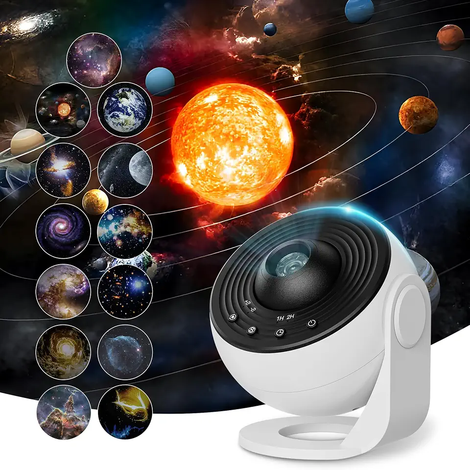 MuliVid Projetor Galaxy Para Quarto, Planetário 13 Em 1 Com Sistema Solar E Constelação, Luz Noturna De Teto - Temporizador Rotativo 360°, Botão Ajustável, Decoração Quarto Infantil Adulto (Branco)