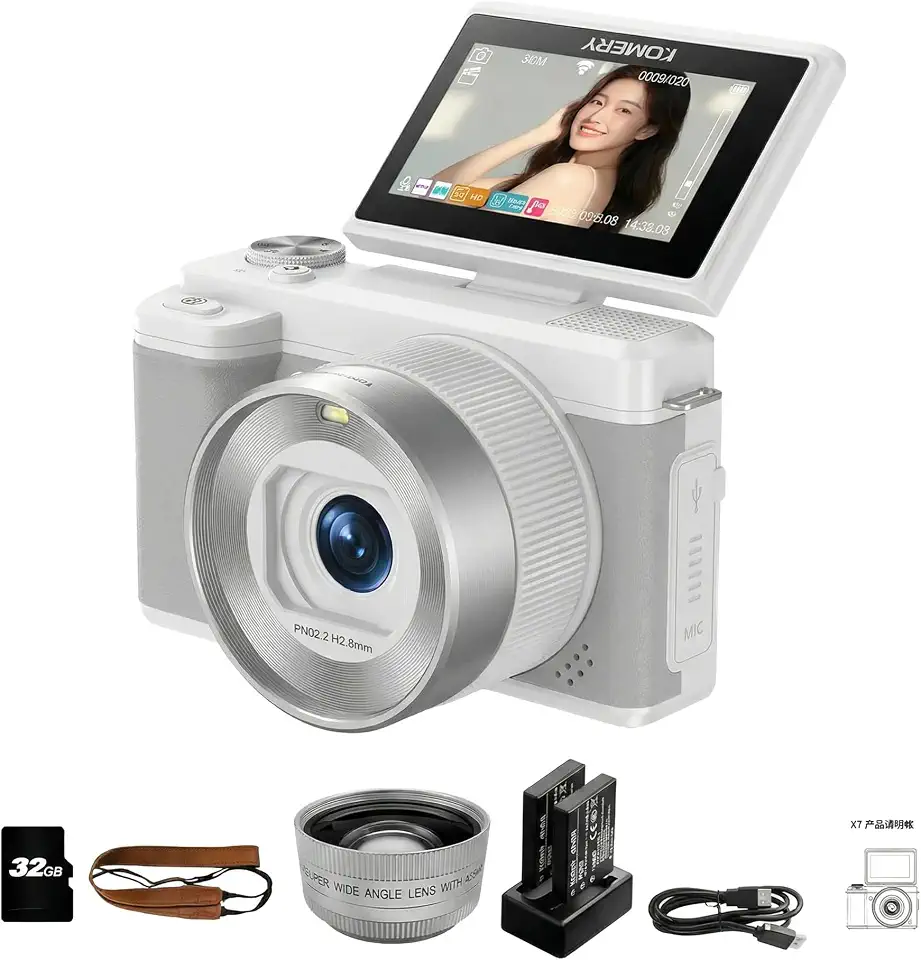 Câmera Fotográfica Digital 80MP Interpolado | Sensor CMOS 12MP, Vídeo 5K, Zoom Digital 18X, Flash, Tela HD 3.0, Wi-Fi, 32GB, Bateria Extra e Carregador