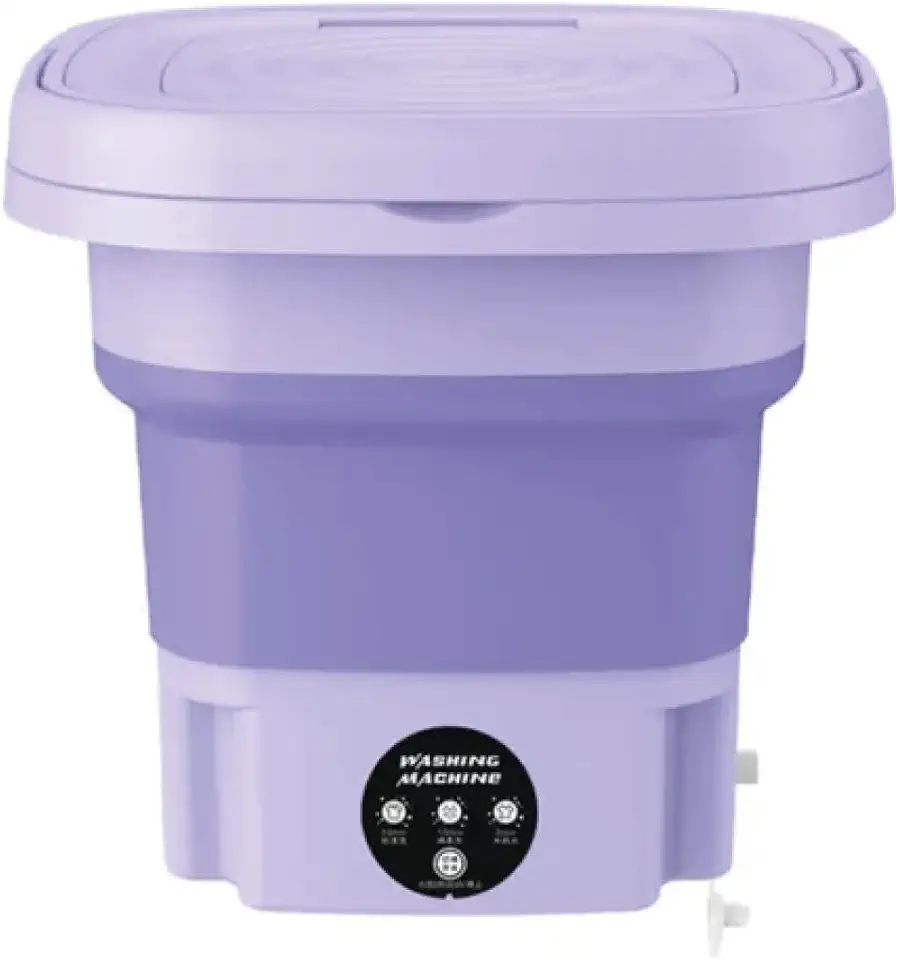 Mini Máquina de Lavar Roupa Portátil Dobrável 11 Litros Centrifuga Lavagem Semiautomática Roupas Sensíveis e Intimas 3 Modos Para Viagem Cor Roxo e Verde Bivolt