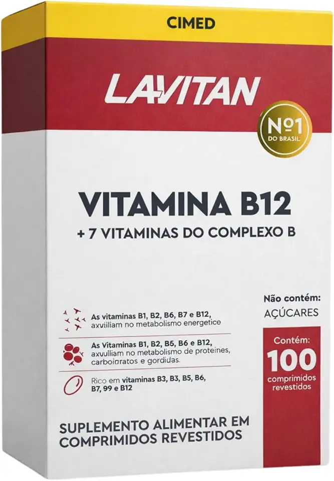 Lavitan Vitamina B12 Suplemento Complexo B Completo Vitaminas B1 B2 B3 B5 B6 B7 B9 Adulto 100 Comprimidos Revestidos Suplemento Alimentar Vitamina Cianocobalamina