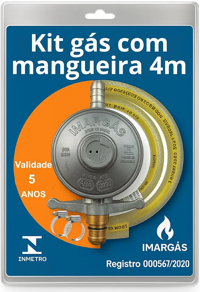 Registro Regulador Gás Cozinha Residencial Kit Com Mangueira 4 metroS Para Botijão 13kg