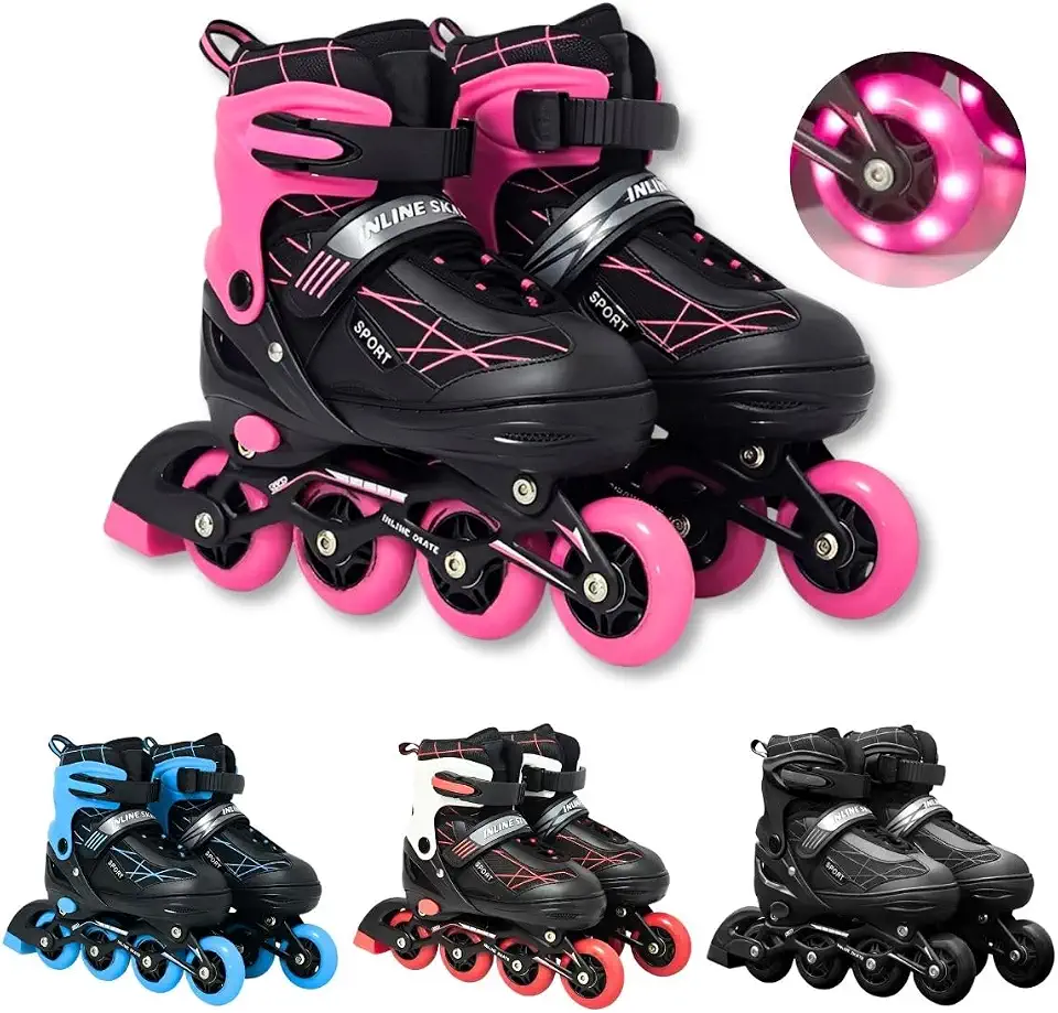 Patins Roller Inline 4 Rodas Ajustável Infantil Rodinha com Led