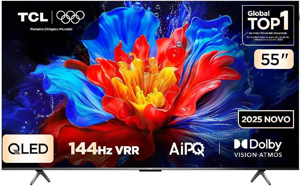 Smart TV TCL 55 Polegadas QLED 4K P8K WiFi Bluetooth Google TV 144Hz HDR10+ Dolby Atmos Vision 55P8K