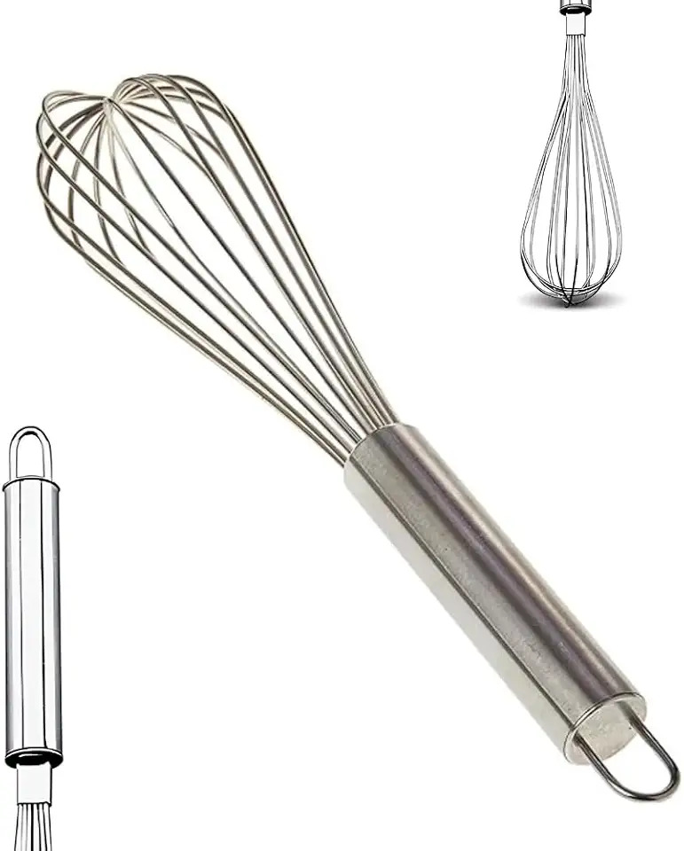 Batedor de Ovos Fouet em Aço Inox Profissional Resistente Leve para Massas Cremes e Claras em Neve