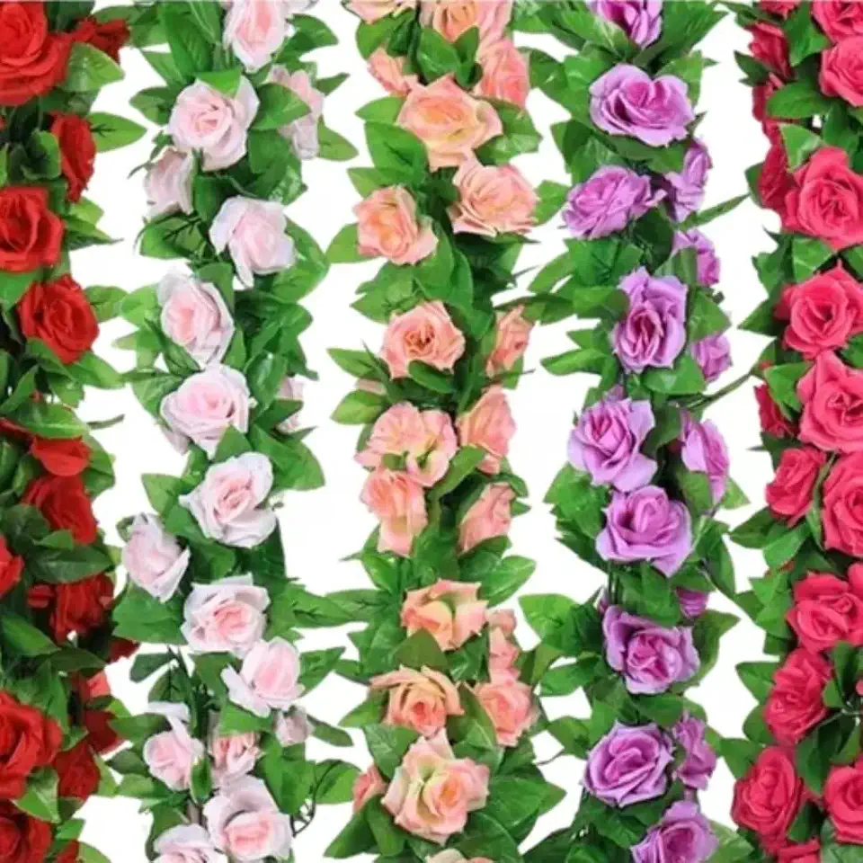 Corrente de Rosas Artificial 2 Metros Trepadeira Decorativa com Folhagem Para Ambientes Internos e Externos