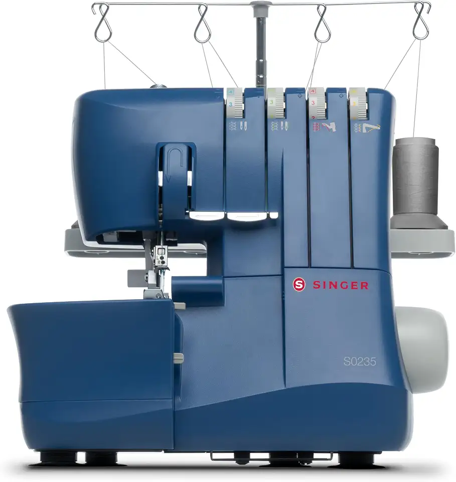 Máquina Overlock Singer S0235 Inclui Acessórios (2 Agulhas, Pinça, Chave de Fenda),220V | 4 Linhas, 1300 Pontos/Minuto, Luz LED, Passador de linha manual | Design Compacto e Portátil