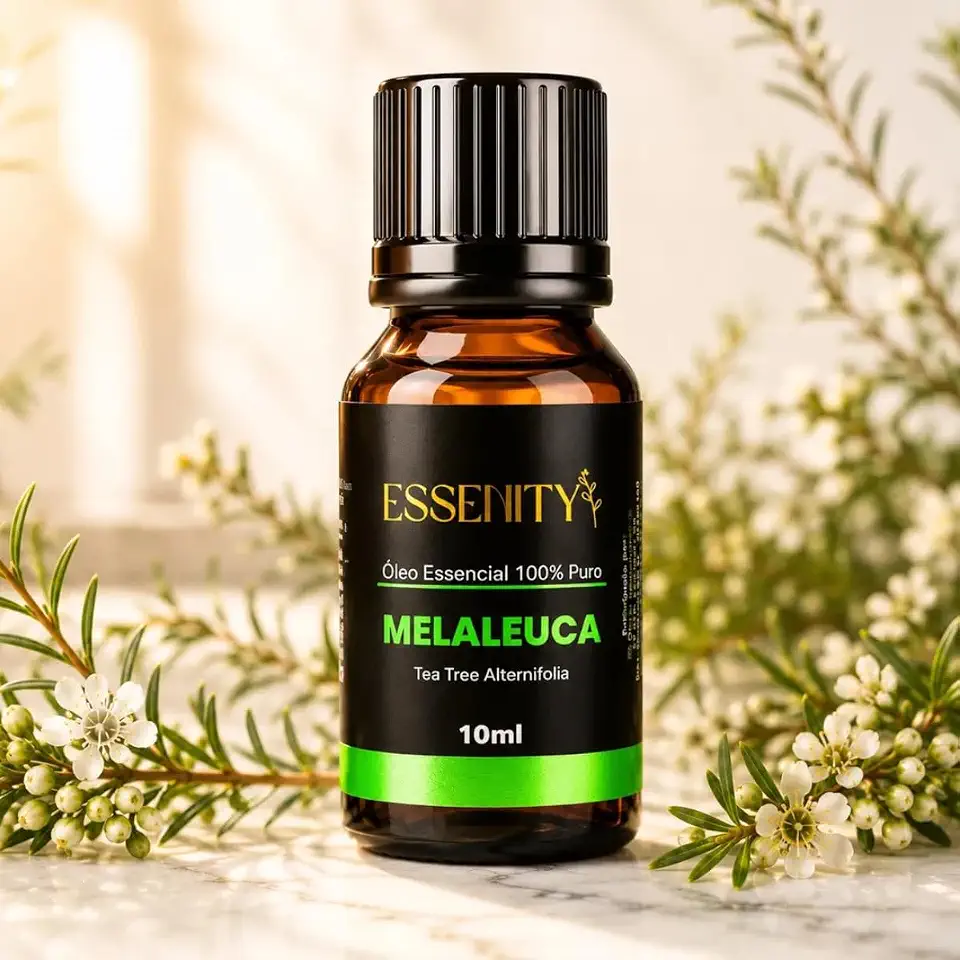 Óleo Essencial de Melaleuca Tea Tree 100% Puro - Aroma Fresco, Herbal e Levemente Medicinal - Para Difusor, Aromaterapia, Massagem e Aromatizador de Ambiente - Essência Natural Concentrada, Vegano e Cruelty-Free - 10ml ESSENITY