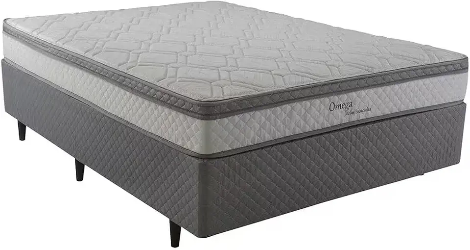 Herval Cama Box Casal Omega Pillow Top Molas Ensacadas, Cinza, 138x188 cm, 46 kg, Tecido Malha, Densidade D26, Suporta 110 kg por Pessoa